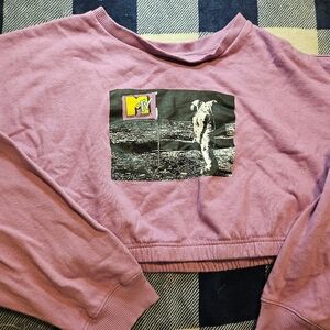 MTV Womens Vintage Pink Astronaut Cropped Sweater with Elastic Bottom Size XXL